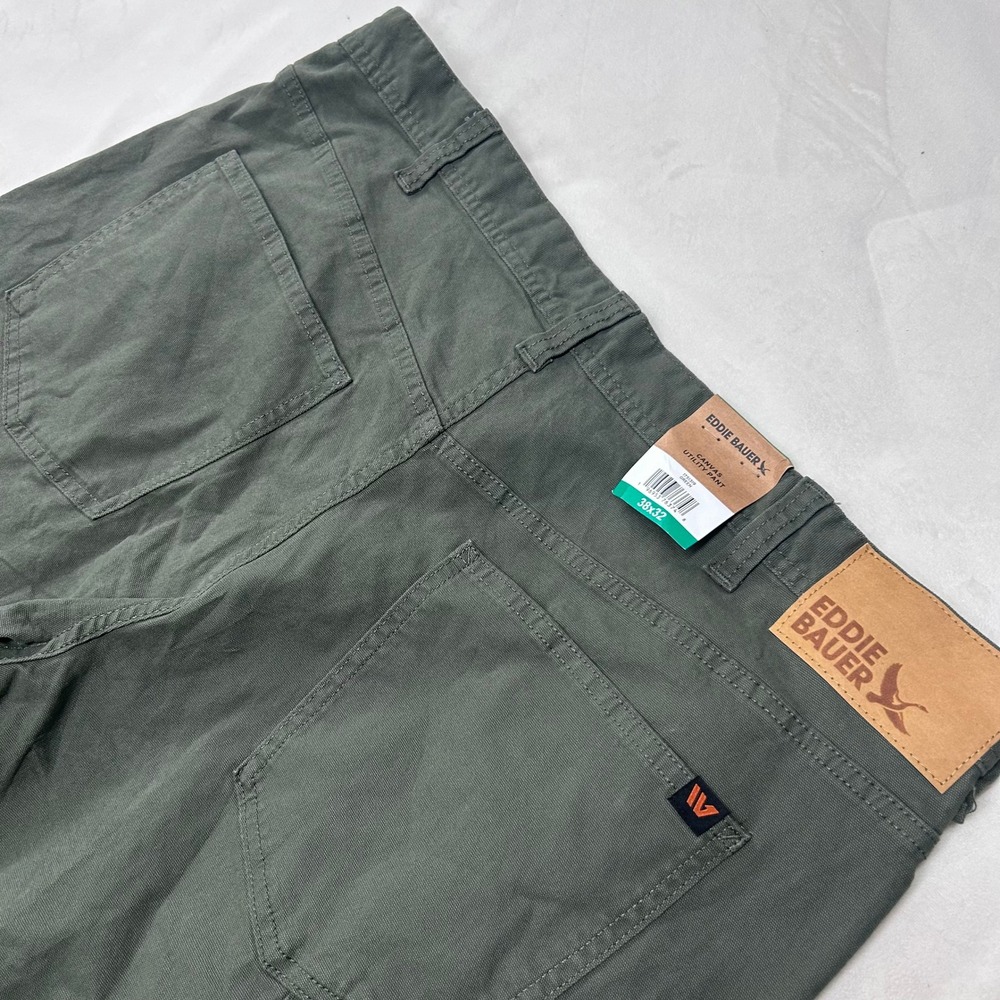 Eddie Bauer Canvas Utility Pants Mens 38x32 Green Straight Leg Work Trousers NEW